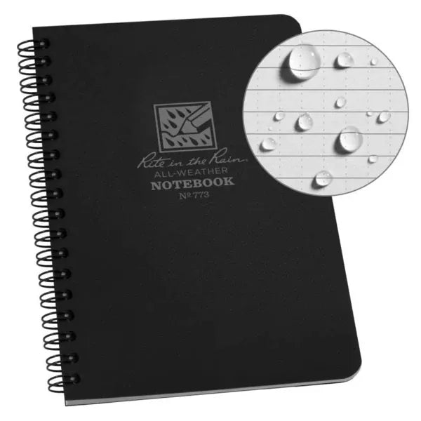 Rite in the Rain All Weather (Weatherproof) Black Universal Pattern Side Spiral Notebook 4.625" x 7"