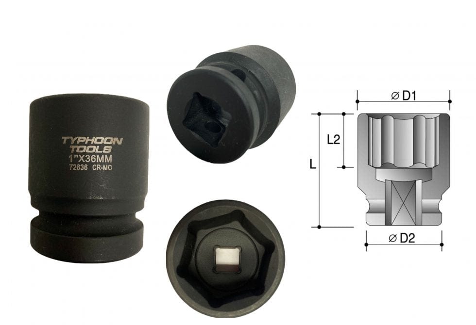 34mm 1" Impact Socket Drive 72634 by Typhoon Tools