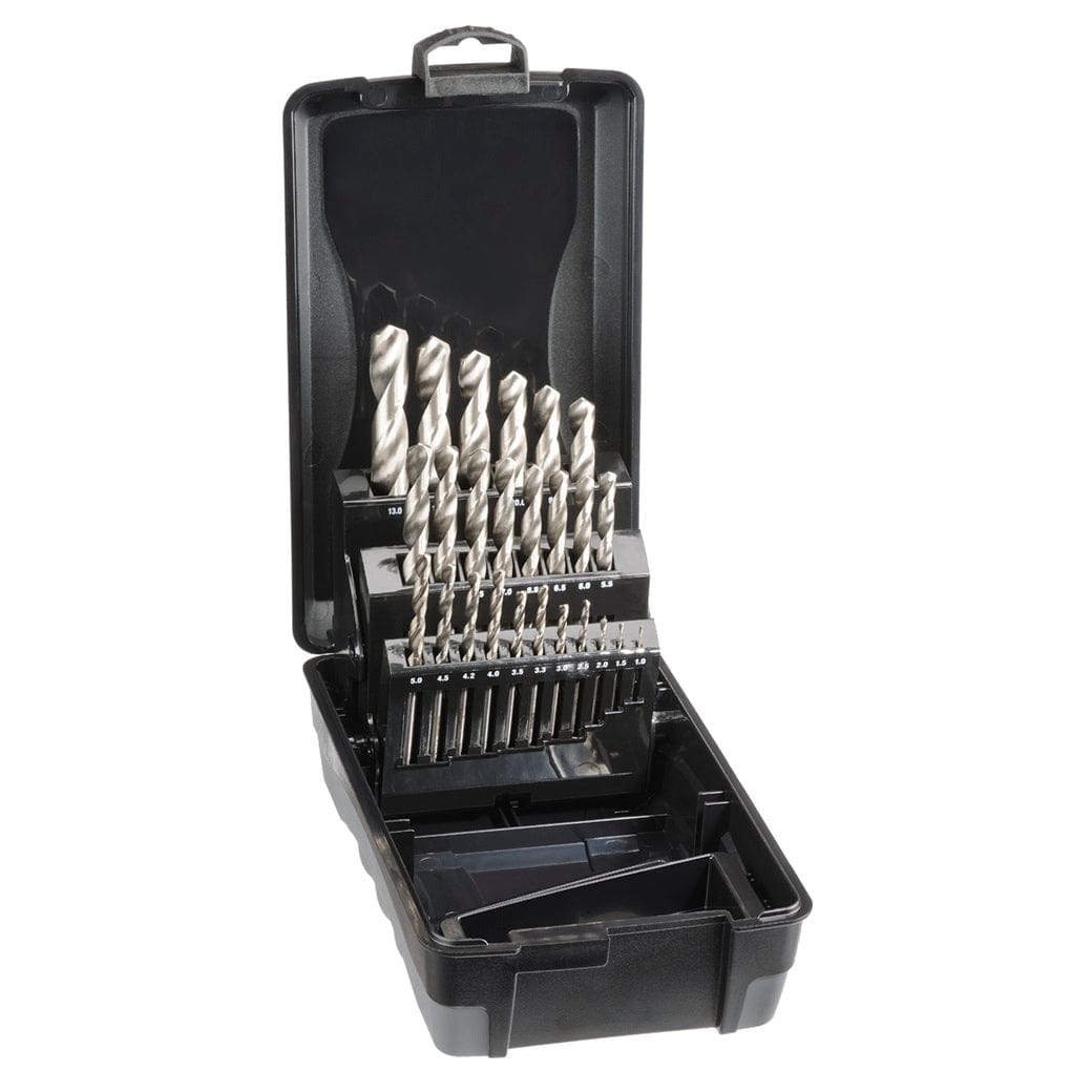 25Pce Metric 1-13mm HSS Bright Twist 135 Degree Split Point Drill Set in Plastic Case 8002-M6 by Saber