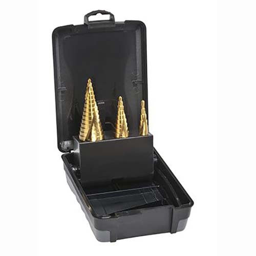 3Pce Metric HSS TiN Coated Spiral Flute Step Drill Set 8035-S1 by Saber