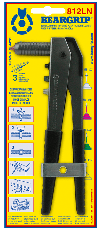 Riveting Plier Long Nose for Deep Riveting with Wrench & Spring 812LN by Beargrip