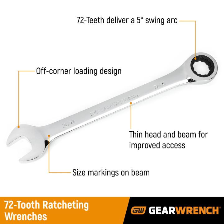 72-Tooth 12 Point Ratcheting Combination SAE Wrench Set 13Pce - 9312 by GEARWRENCH