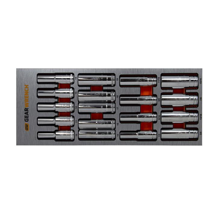 GEARWRENCH 1/2” Drive 6 Point Deep Socket Metric & SAE 18Pce Set EVA Tool Tray (With Tools) 83995