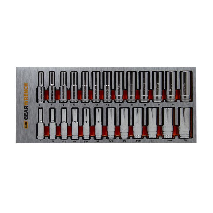 GEARWRENCH 3/8” Drive 6 Point Deep Socket Metric & SAE 25Pce Set EVA Tool Tray (With Tools) 83996