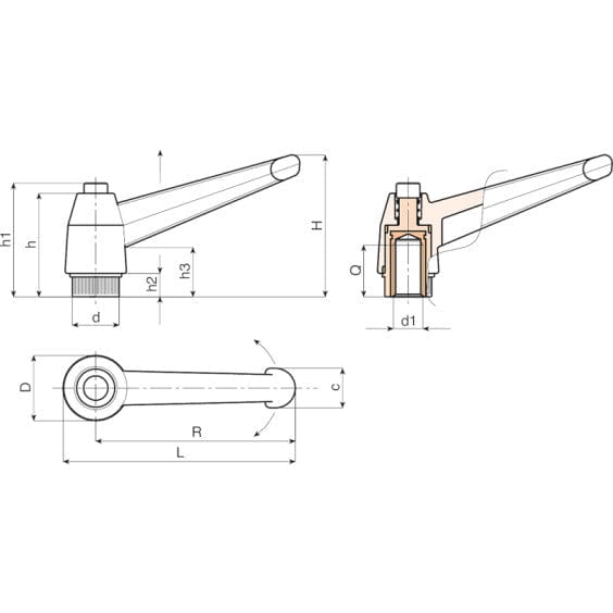 Indexed Clamping Lever With Button & Threaded Insert (A562) by Boteco