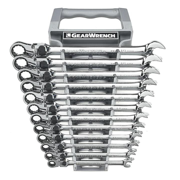 12 Piece 72-Tooth 12 Point XL Locking Flex Head Ratcheting Combination Metric Wrench Set 85698 by GEARWRENCH