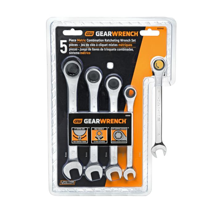 5 Pce 72-Tooth 12 Point Ratcheting Combination Metric Wrench Set - 93004D by Gearwrench