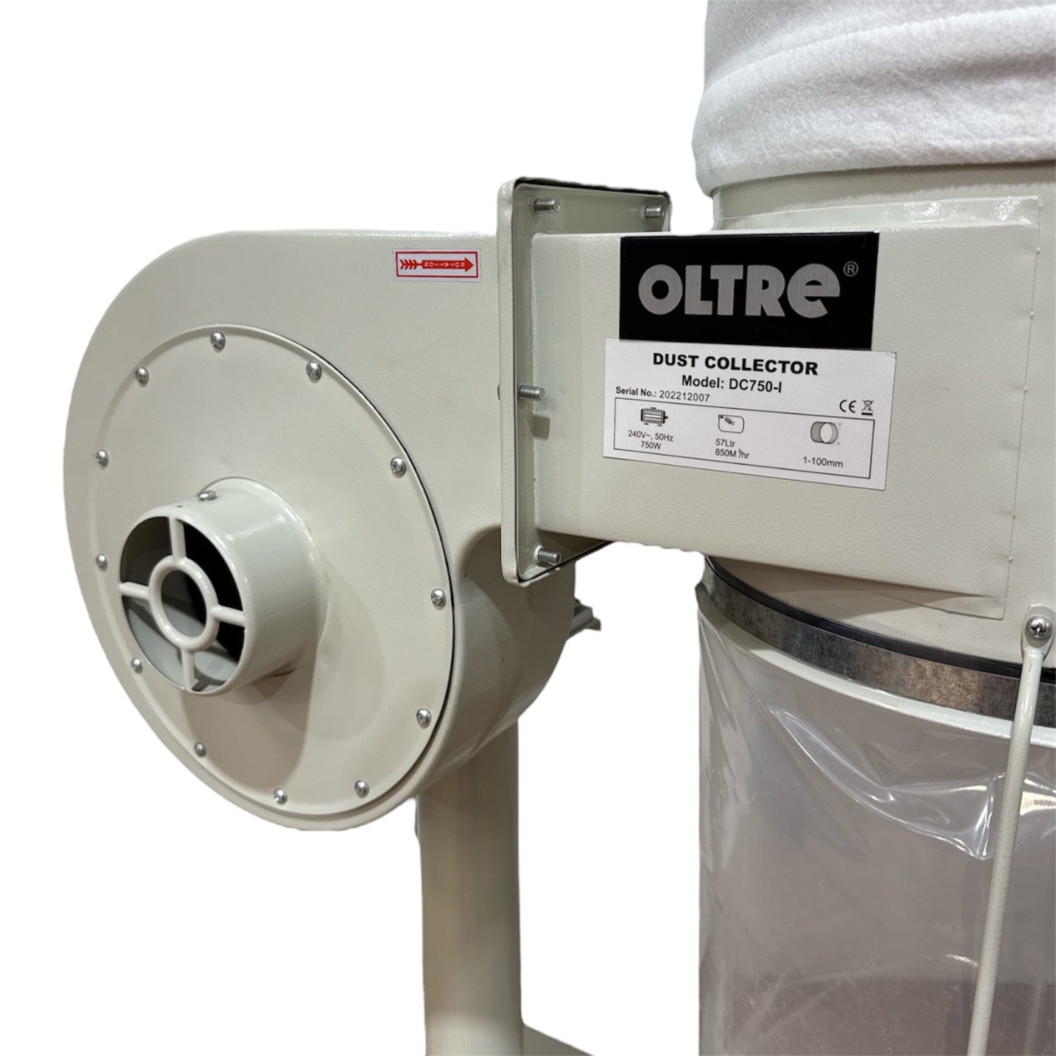 Oltre Dust Collector 240V 1HP 1 x Filter Element (1 Top + 1 Bottom Bag) 500CFM OT-DC-750