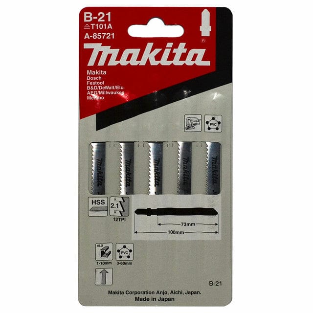 5Pce B-21 73mm x 12TPI (Bayonet Type) Jigsaw Blade A-85721 by Makita