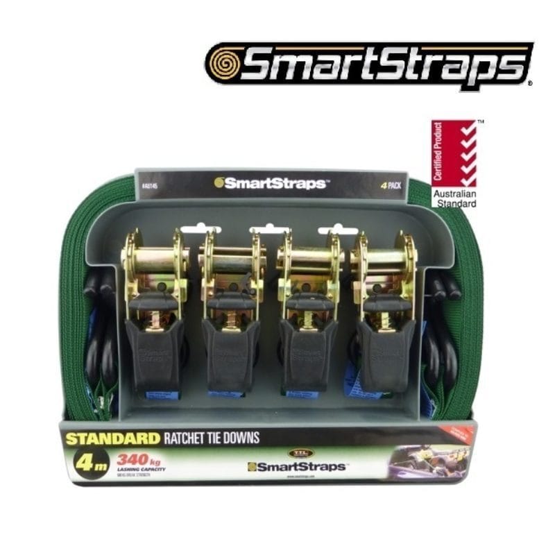 SMARTSTRAPS 4m 4 Pack Ratchet Tie Down Straps 145RTD
