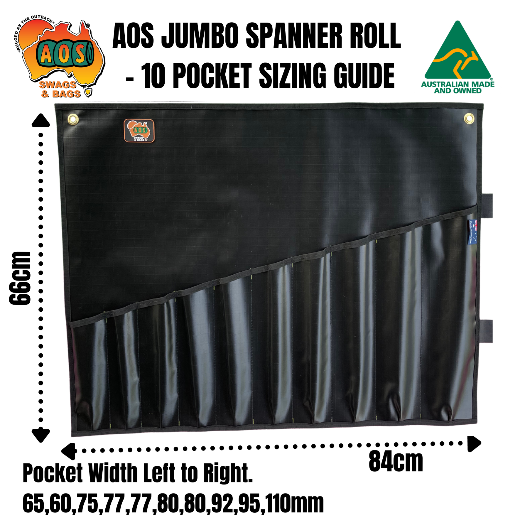 Large Black 10 Pocket Spanner Roll AOSROLLSP03BK by AOS
