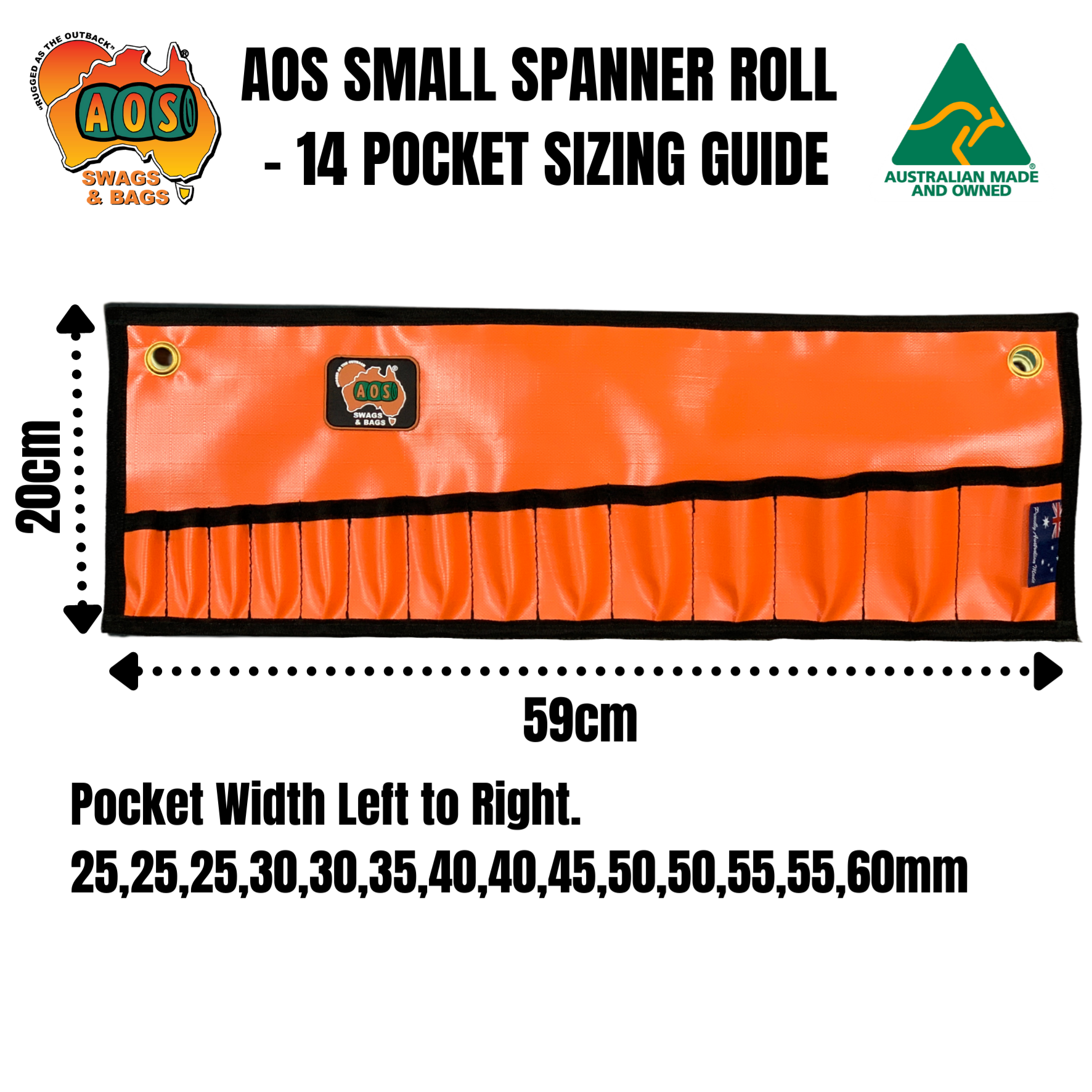 Small Orange 14Pce General Tool Roll AOSROLLTL01OR by AOS