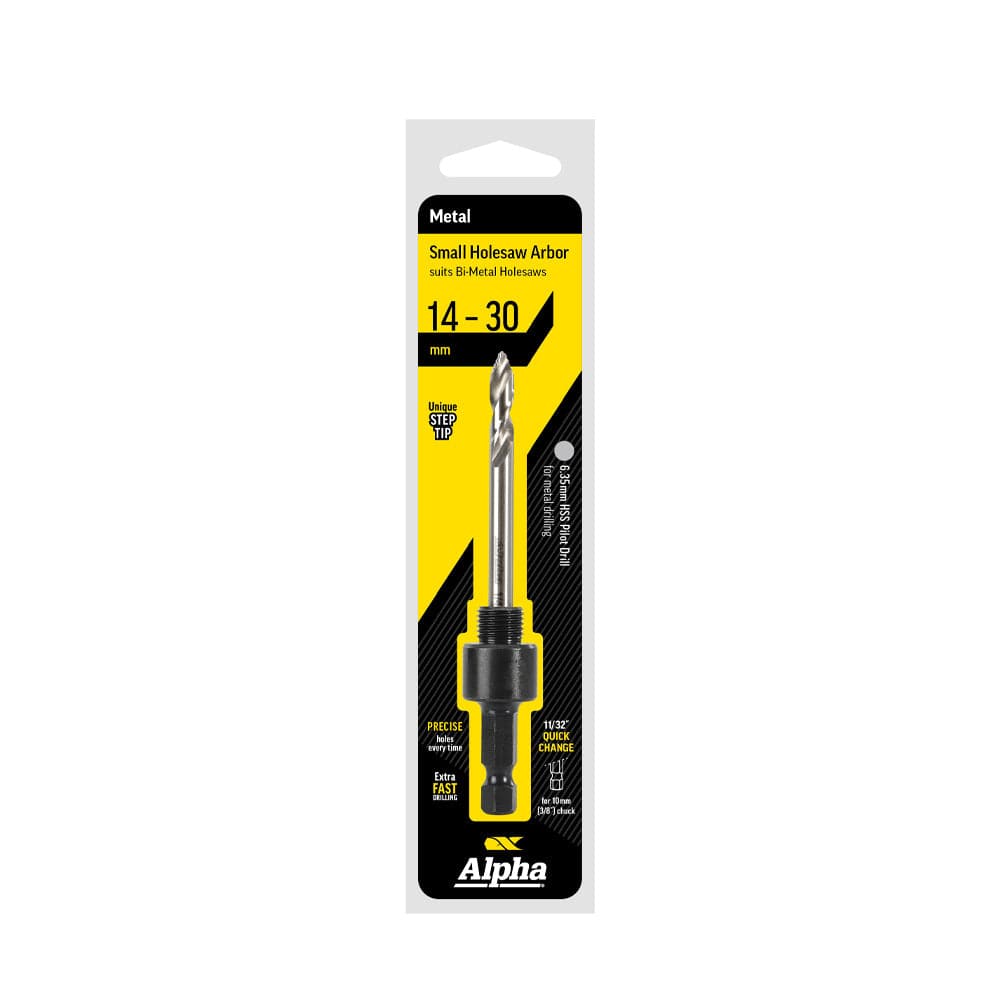 Alpha 14-30mm Onsite Plus Small Arbor With Step Tip Pilot Drill to Suit Holesaws ARBST-1