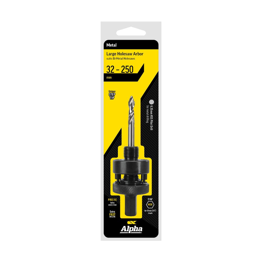 Alpha 32-250mm Onsite Plus Large Arbor with Step Tip Pilot Drill to Suit Holesaws ARBST-2
