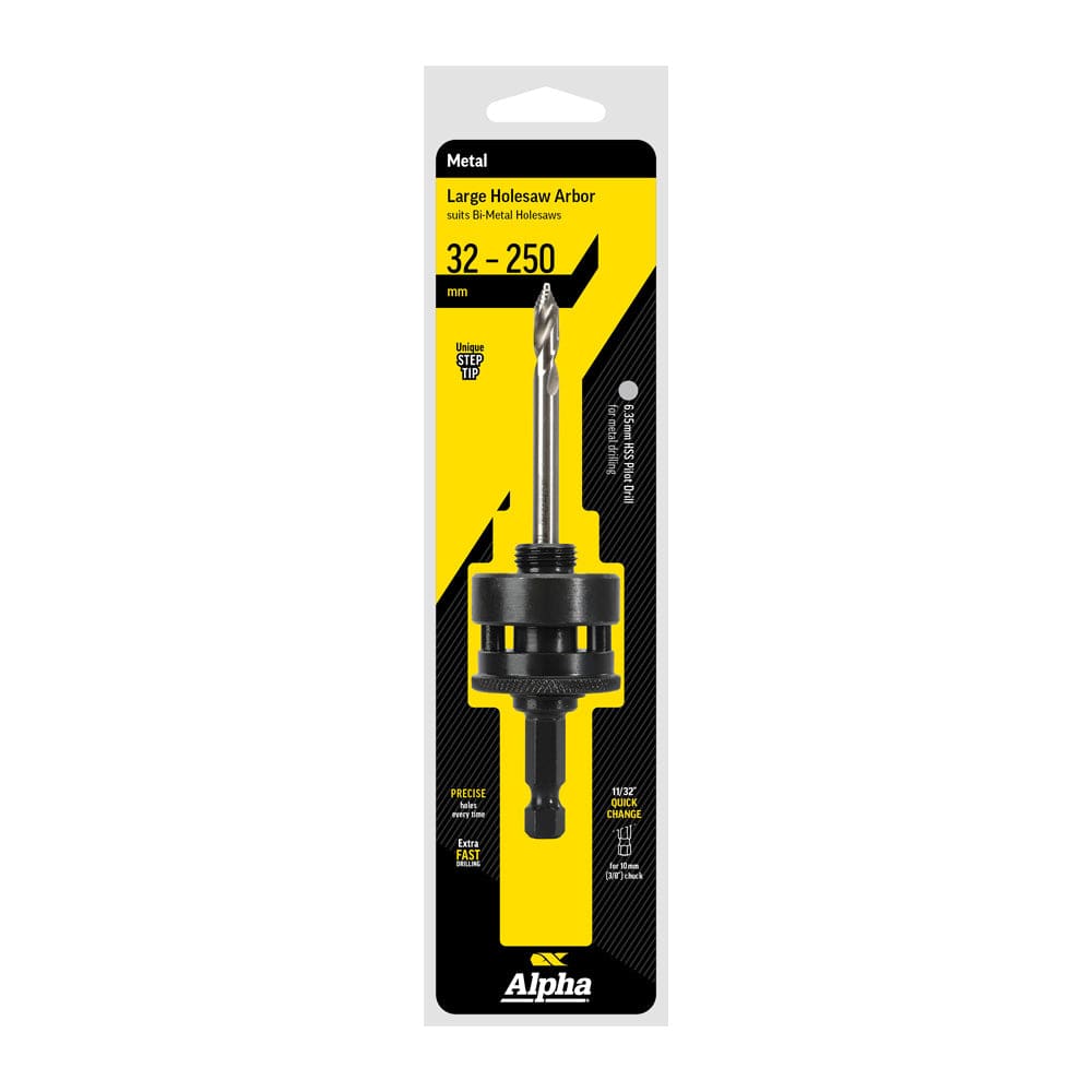 Alpha 32-250mm Onsite Plus Large Quick Release Arbor With Step Tip Pilot Drill to Suit Holesaws ARBST-3