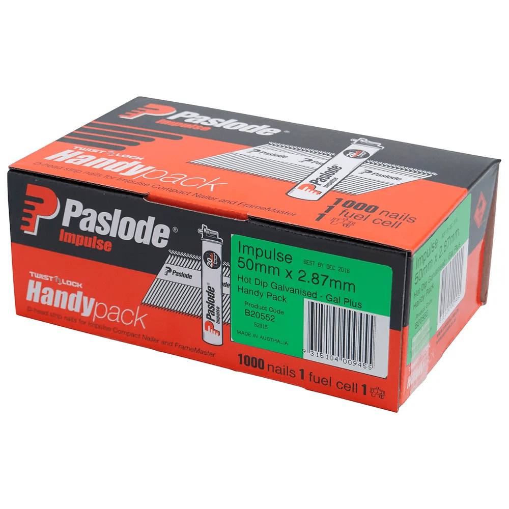 50mm x 2.87mm Hot Dip Galvanised Impulse D Head Nails (1000Pce + 1 Fuel Cell) B20552 by Paslode