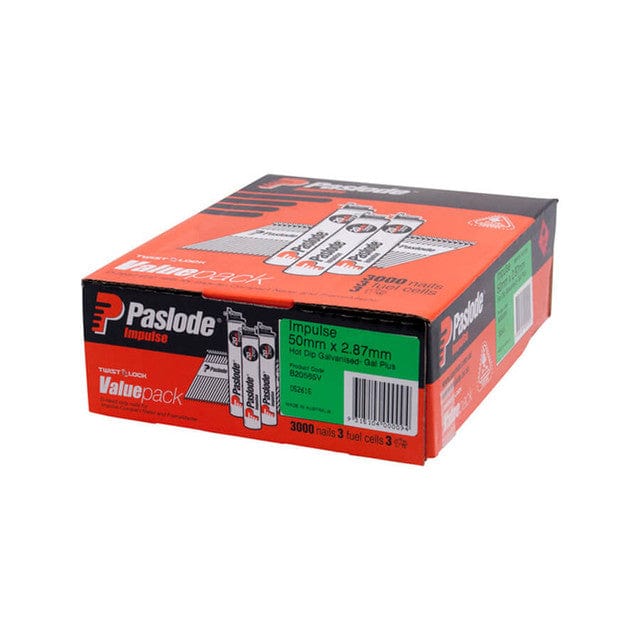 50mm x 2.87mm Hot Dip Galvanised Impulse D Head Nails (3000Pce + 3 Fuel Cells) B20565V by Paslode