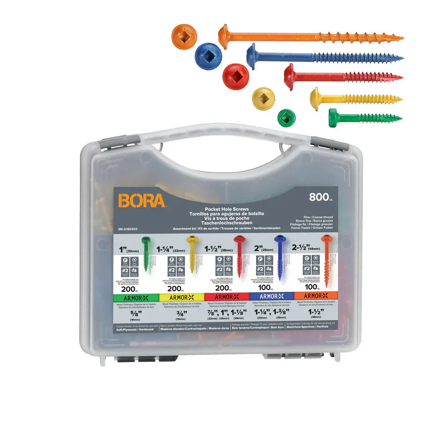 BORA Pack of 800 Fine or Coarse Assorted Pocket Hole Screws
