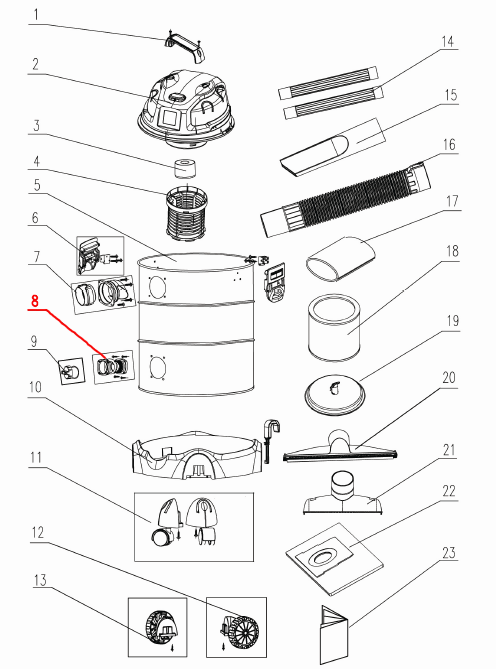 Drain Outlet Assembly, for VQ810SWD - VF01SR.10.06 by Vacmaster