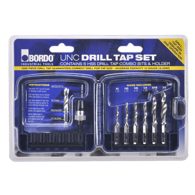 Drill & Tap Combo, Set 8G, 10G, 12G, 1/4", 5/16", 3/8" - 3011-S1 by Bordo