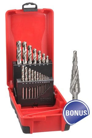 19 Piece HSS Delta Point Bright Finish Drill Set in ABS Plastic Case - 2015-M5-SDM1 by Bordo
