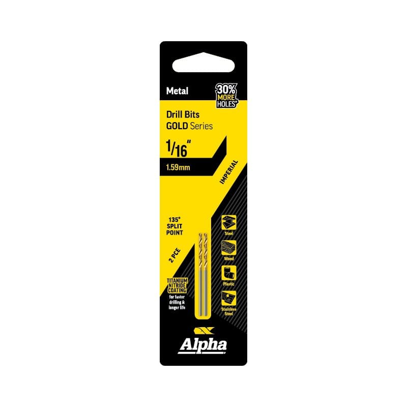 Alpha Gold Series Carded Imperial Jobber Drill Bits | 2 Pack