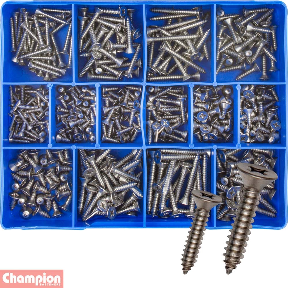 Champion 415Pce S/Steel Metric Phillips Countersunk Self Tapping Screw Assortment CA1820