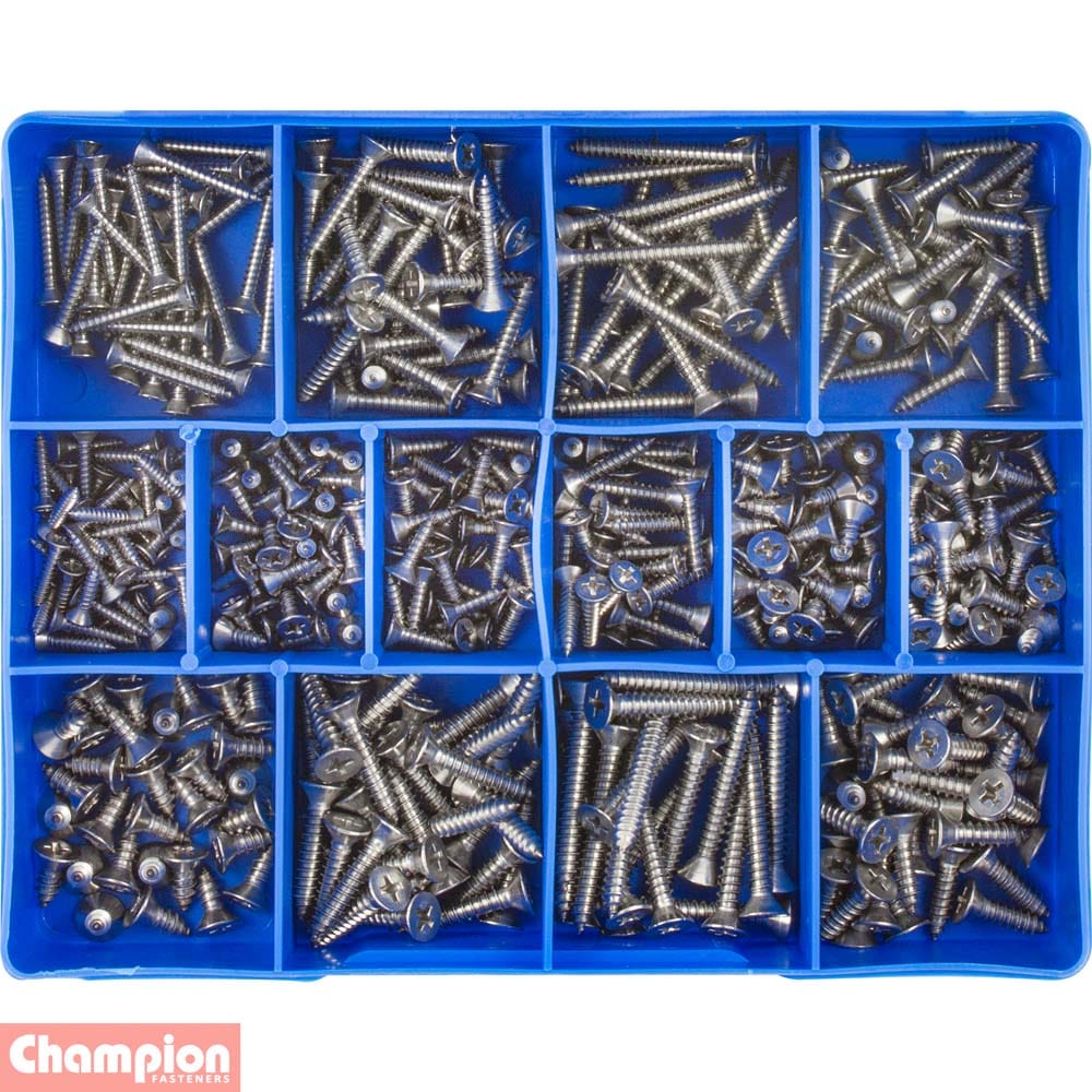 Champion 415Pce S/Steel Metric Phillips Countersunk Self Tapping Screw Assortment CA1820