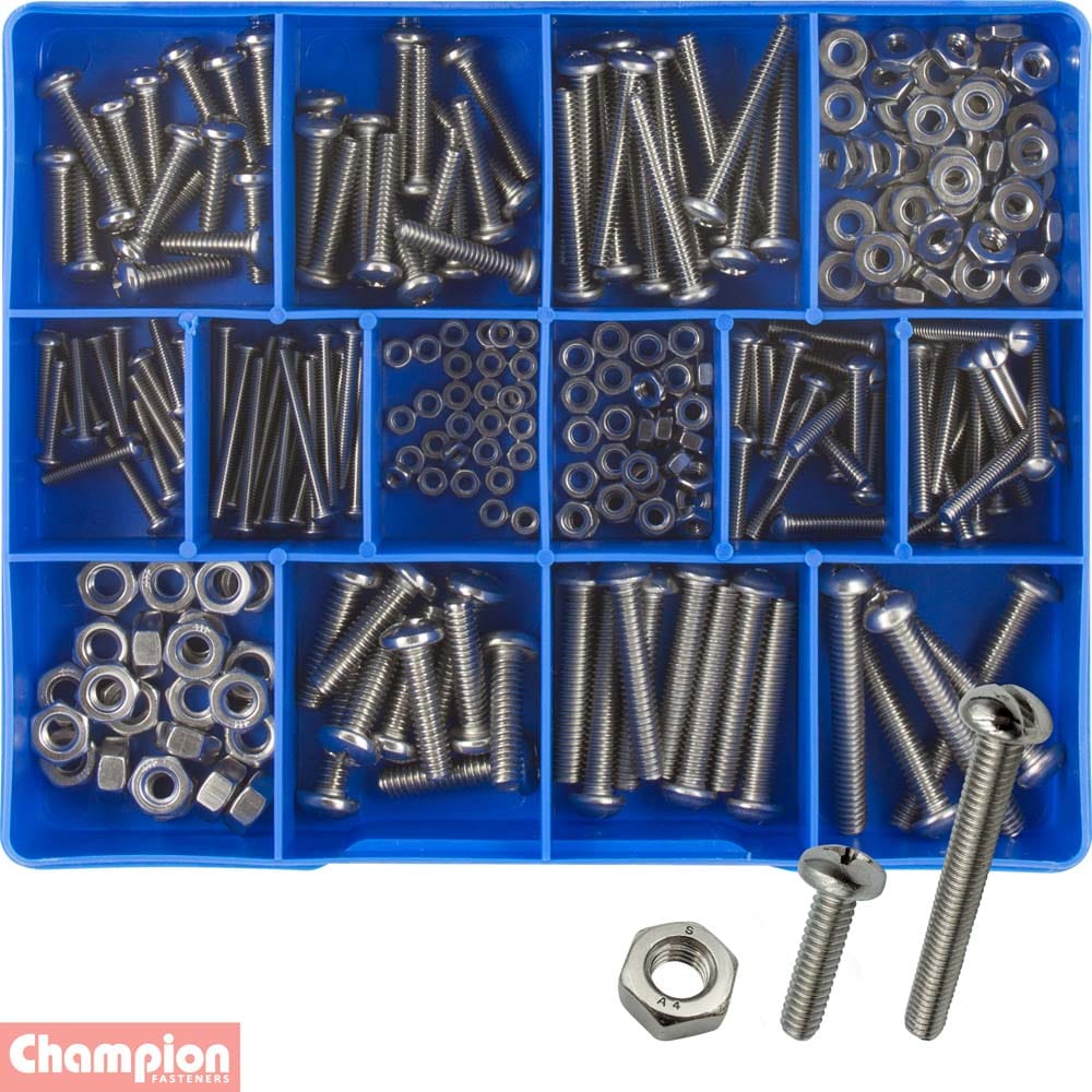 Champion 256Pce S/Steel Imperial BSW Machine Screws & Nuts Assortment Kit CA1860