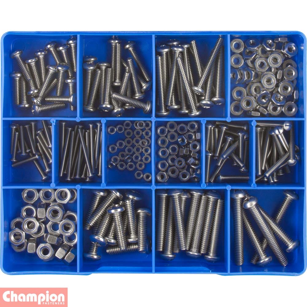 Champion 256Pce S/Steel Imperial BSW Machine Screws & Nuts Assortment Kit CA1860