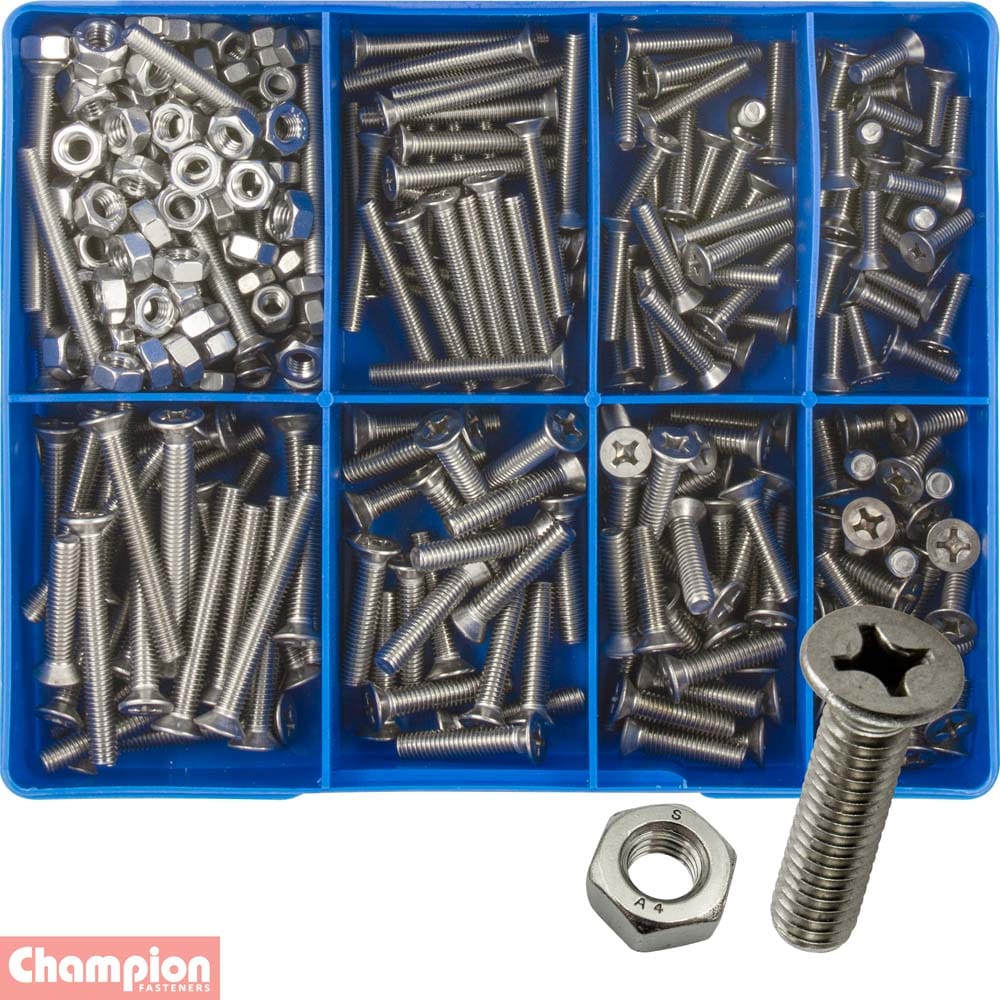 Champion 295Pce S/Steel Metric Phillips Countersunk Machine Screws Assortment Kit CA1890