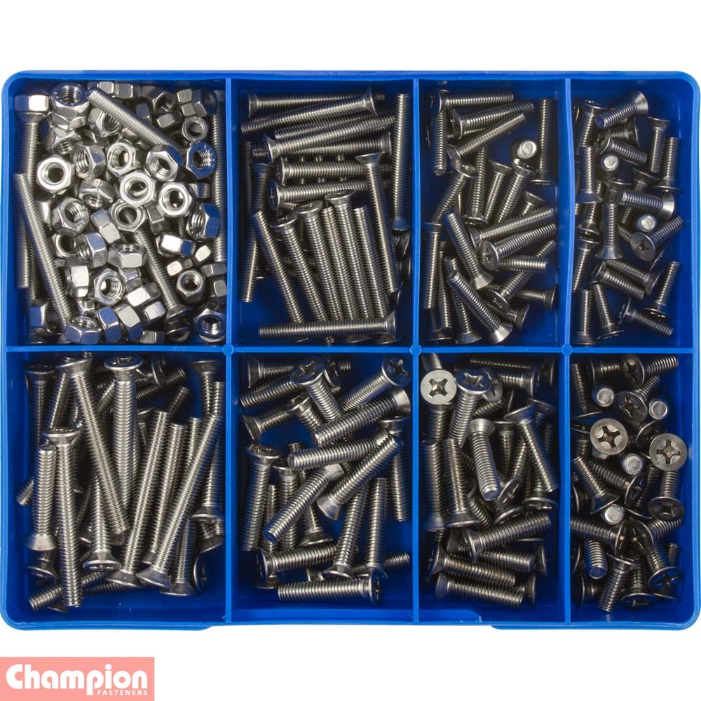 Champion 295Pce S/Steel Metric Phillips Countersunk Machine Screws Assortment Kit CA1890