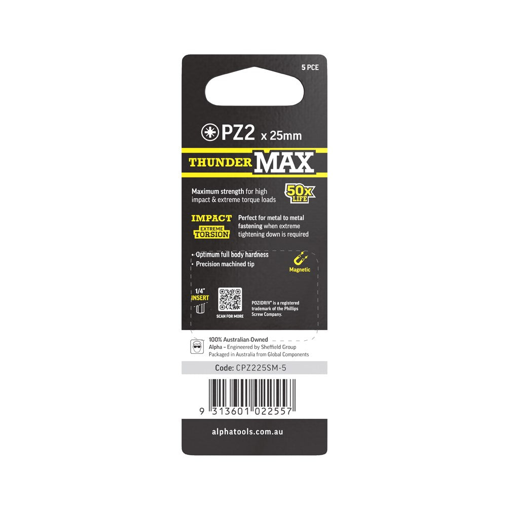 Alpha ThunderMax PZ2 x 25mm Impact Insert Bit 5Pack CPZ225SM-5