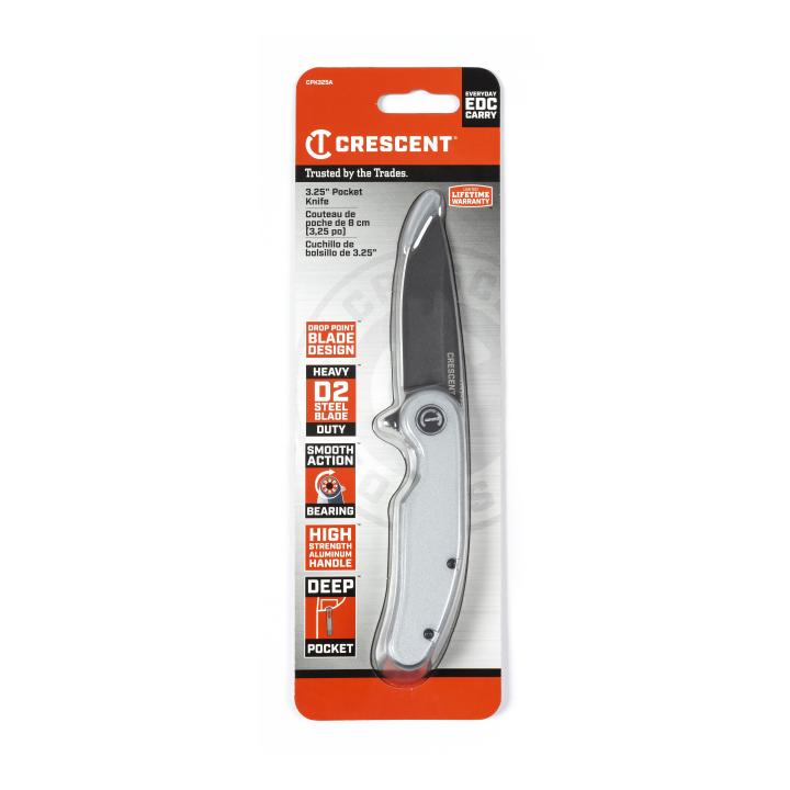 83mm/3-1/4" Drop Point Aluminum Handle Pocket Knife - CPK325A by Crescent