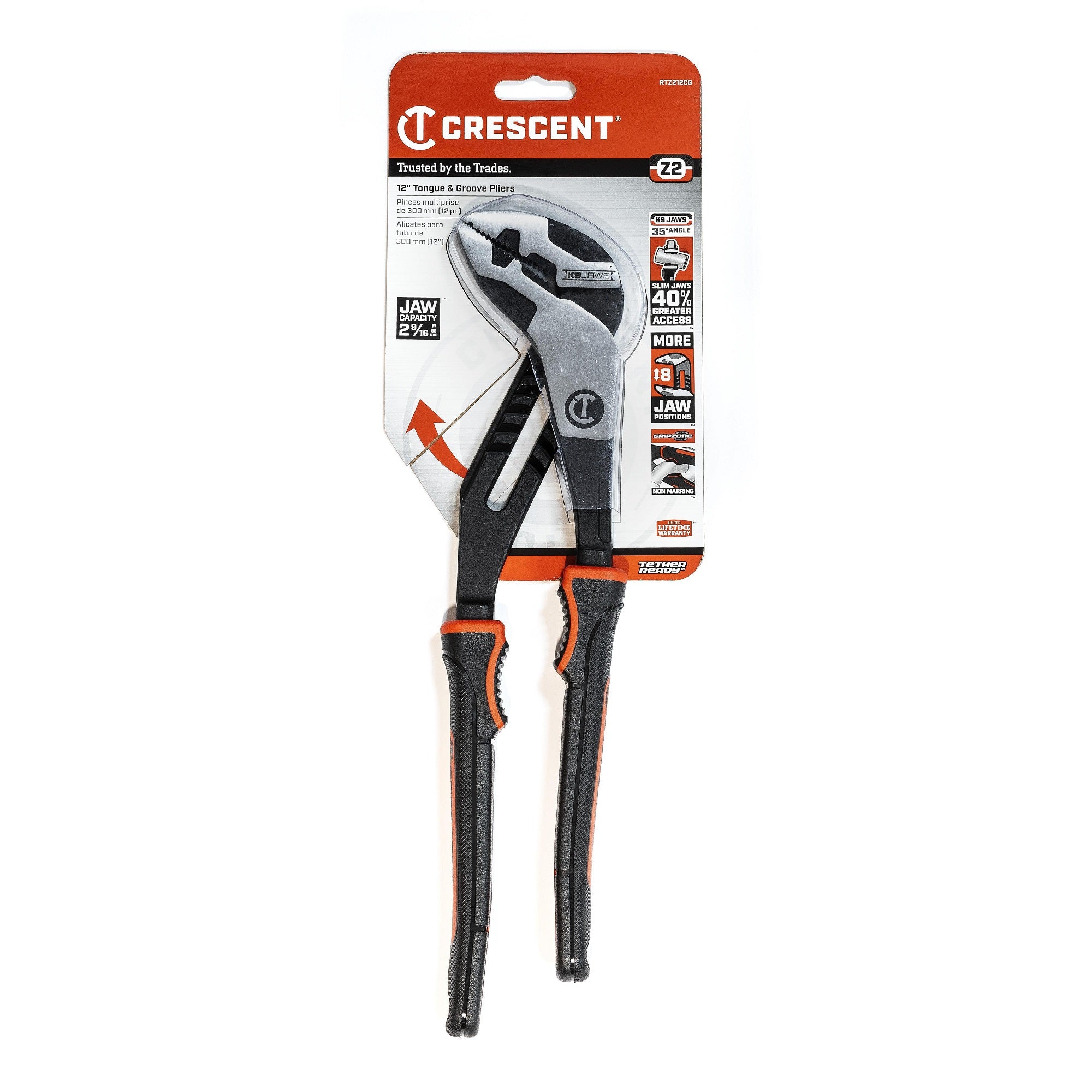 Crescent Z2 K9™ Straight Jaw Dual Material Tongue and Groove Pliers