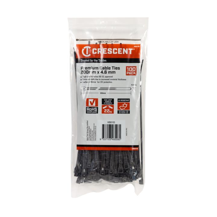 Crescent Black Cable Ties 100Pce Packs