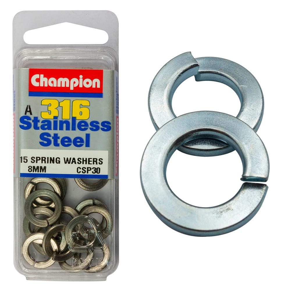 Champion 15Pce 8mm 316/A4 Spring Washers Assortment Blister Pack CSP30