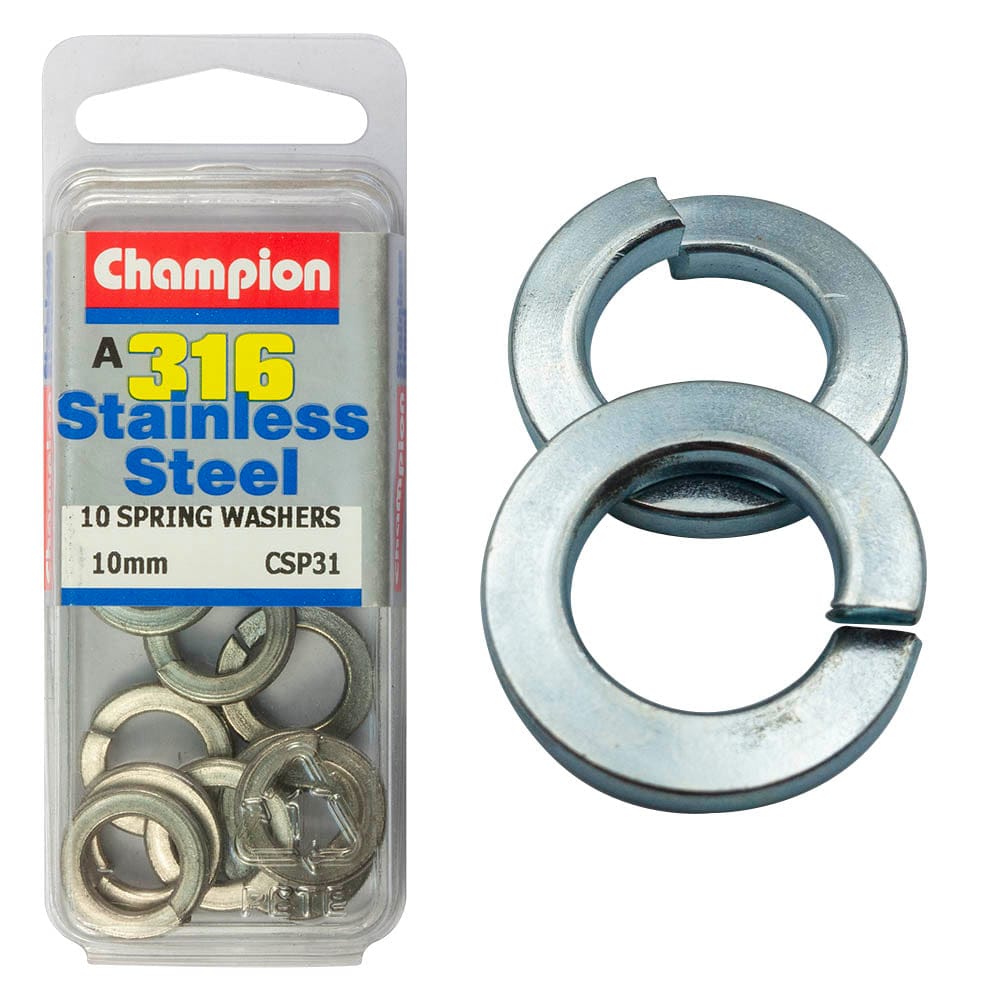 Champion 10Pce 10mm 316/A4 Spring Washers Assortment Blister Pack CSP31