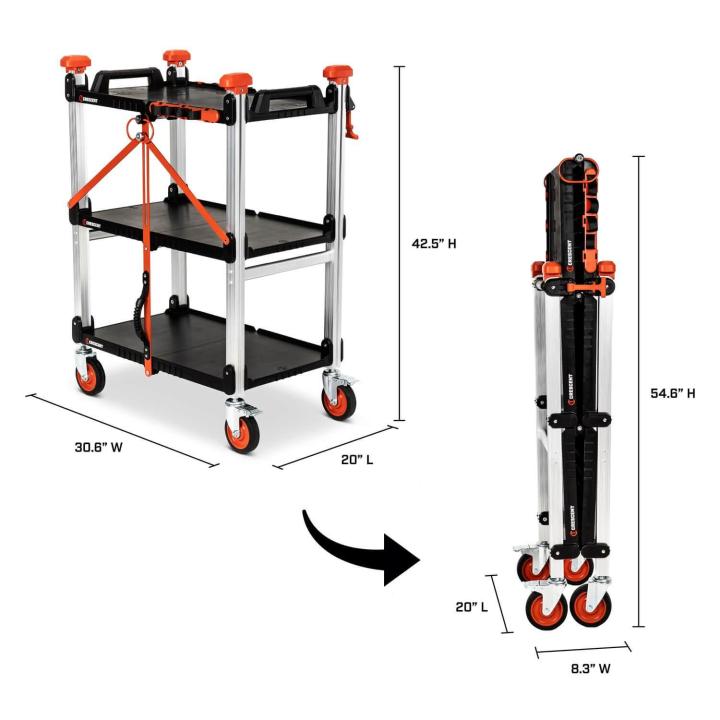 Crescent SITERUNNER 3 Shelf Folding Jobsite Cart F3SCBL