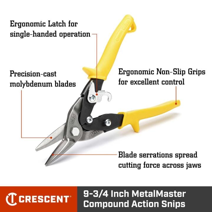 Crescent Wiss® 9-3/4" Compound Action Straight, Left and Right Cut Yellow Aviation Snips M3RAU