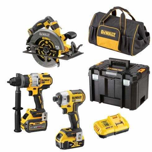 3Pce 18V/54V 5.0Ah/9.0Ah Hammer Drill + Impact Driver + Circular Saw Kit DCZ357P1X1T-XE by Dewalt