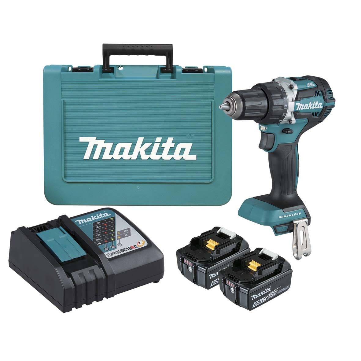 18V 5.0Ah Brushless Heavy Duty Hammer Drill Kit DDF484RTE by Makita