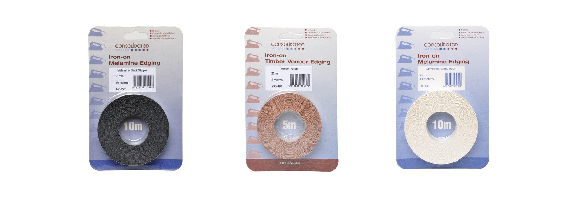 21mm x 0.4mm Pre-Glued White Satin (Iron-on) (10m Hang Sell Pack) Melamine Edging