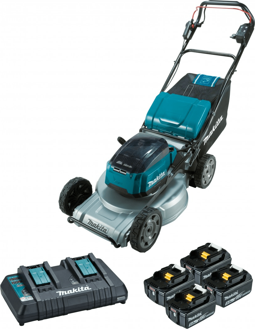 Makita 18Vx2 5.0Ah Brushless Self-Propelled Aluminium Deck Lawn Mower 534mm (21") Kit DLM537PT4X