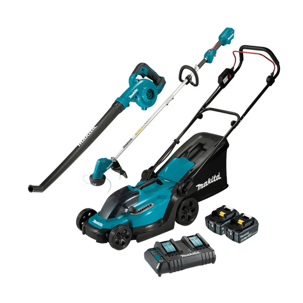 Makita 3Pce 18V 330mm (13") Lawn Mower + Blower + Line Trimmer Kit DLX3188CM