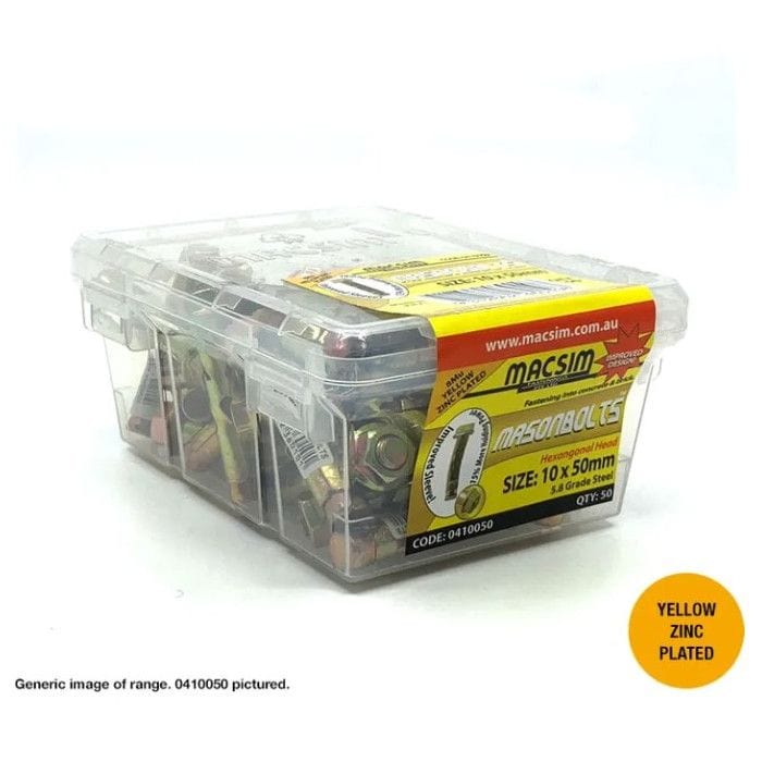 6.5mm x 25mm Yellow Plated Zinc Hex Nut Sleeve Anchor Masonbolts 100Pce 0406025 by Macsim