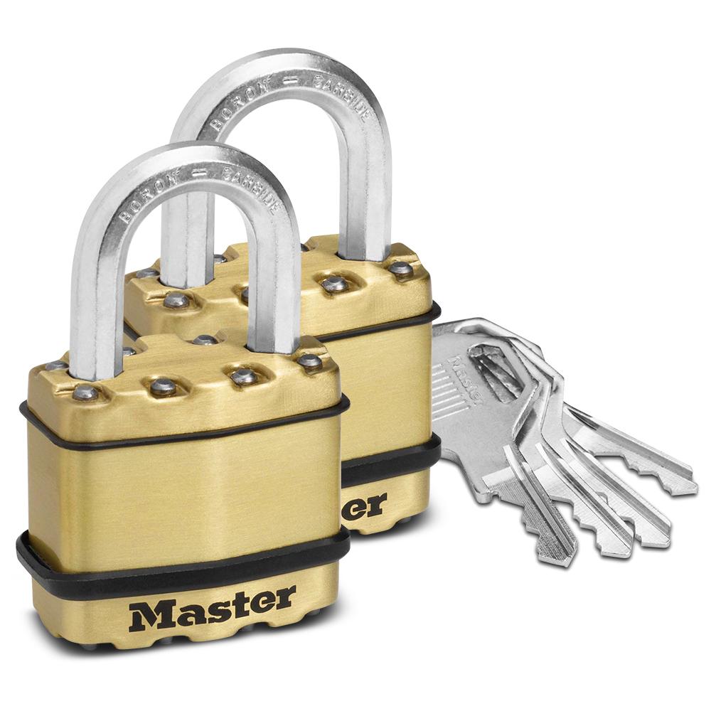 Master Lock 45mm Excell Brass Covered Laminated Steel Padlock With 25mm Shackle M1BTAU | 2 Pack