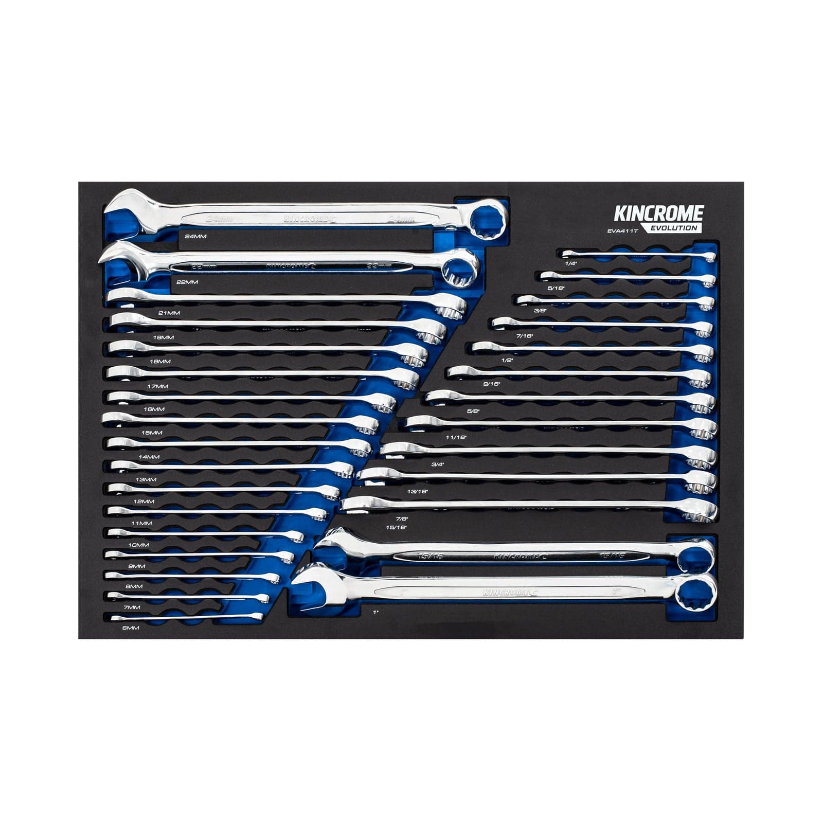 Kincrome Evolution 30Pce Combination Spanners EVA Tool Tray (With Tools) EVA411T