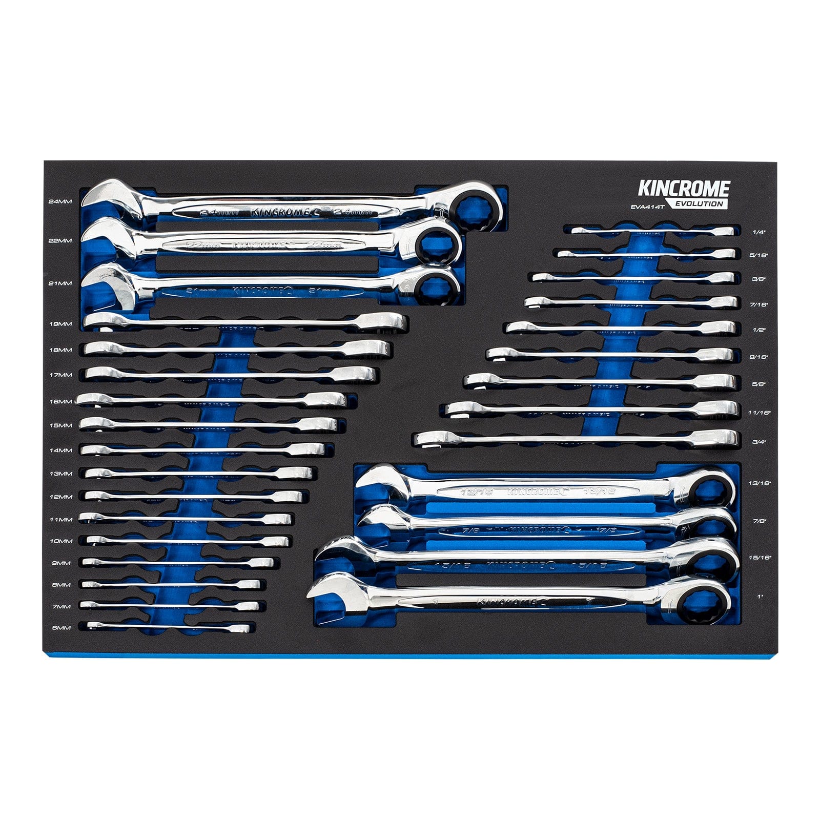Kincrome EVOLUTION 30 Piece Single Way Gear Spanners EVA Tray EVA414T