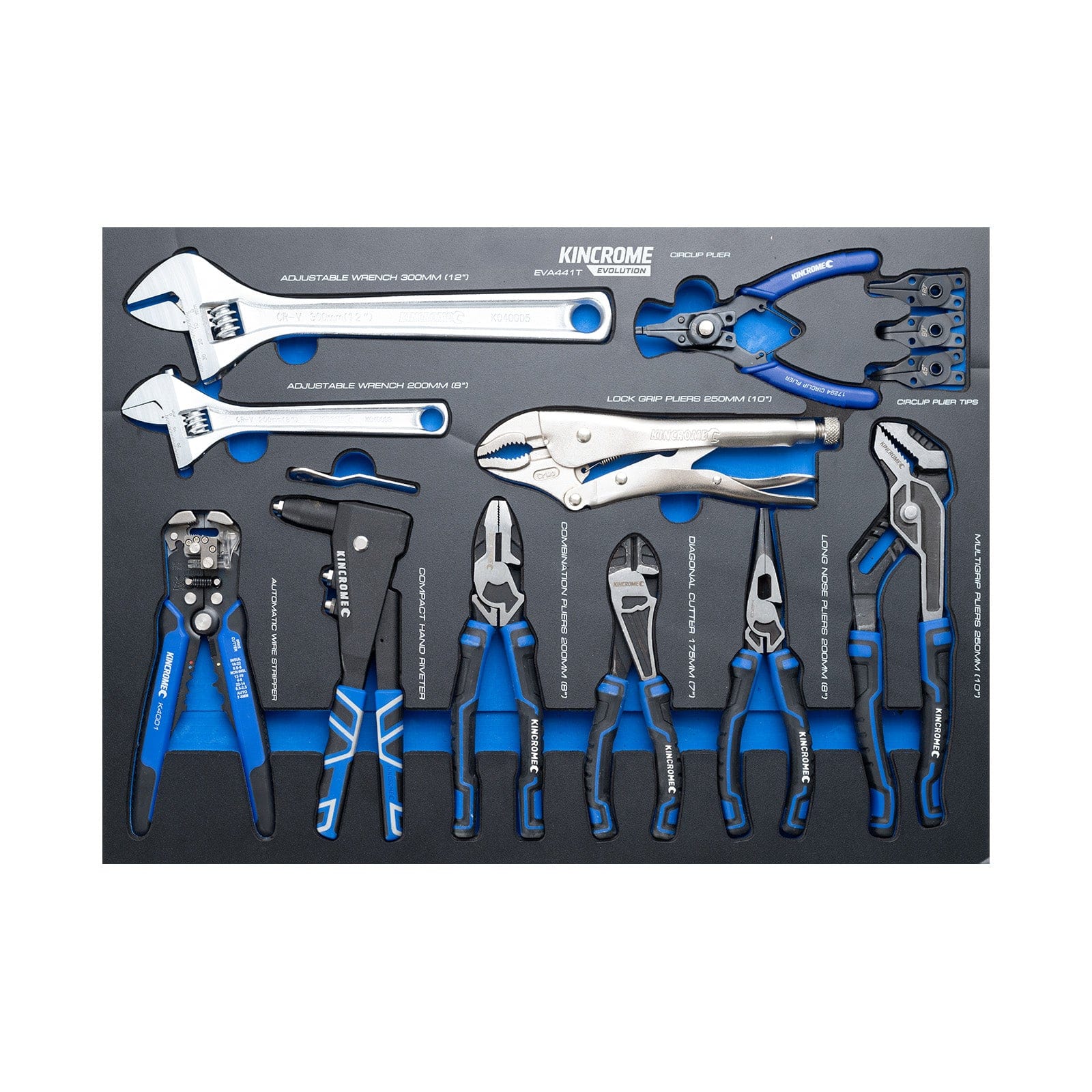Kincrome EVOLUTION 10 Piece Pliers & Wrenches EVA Tray EVA441T